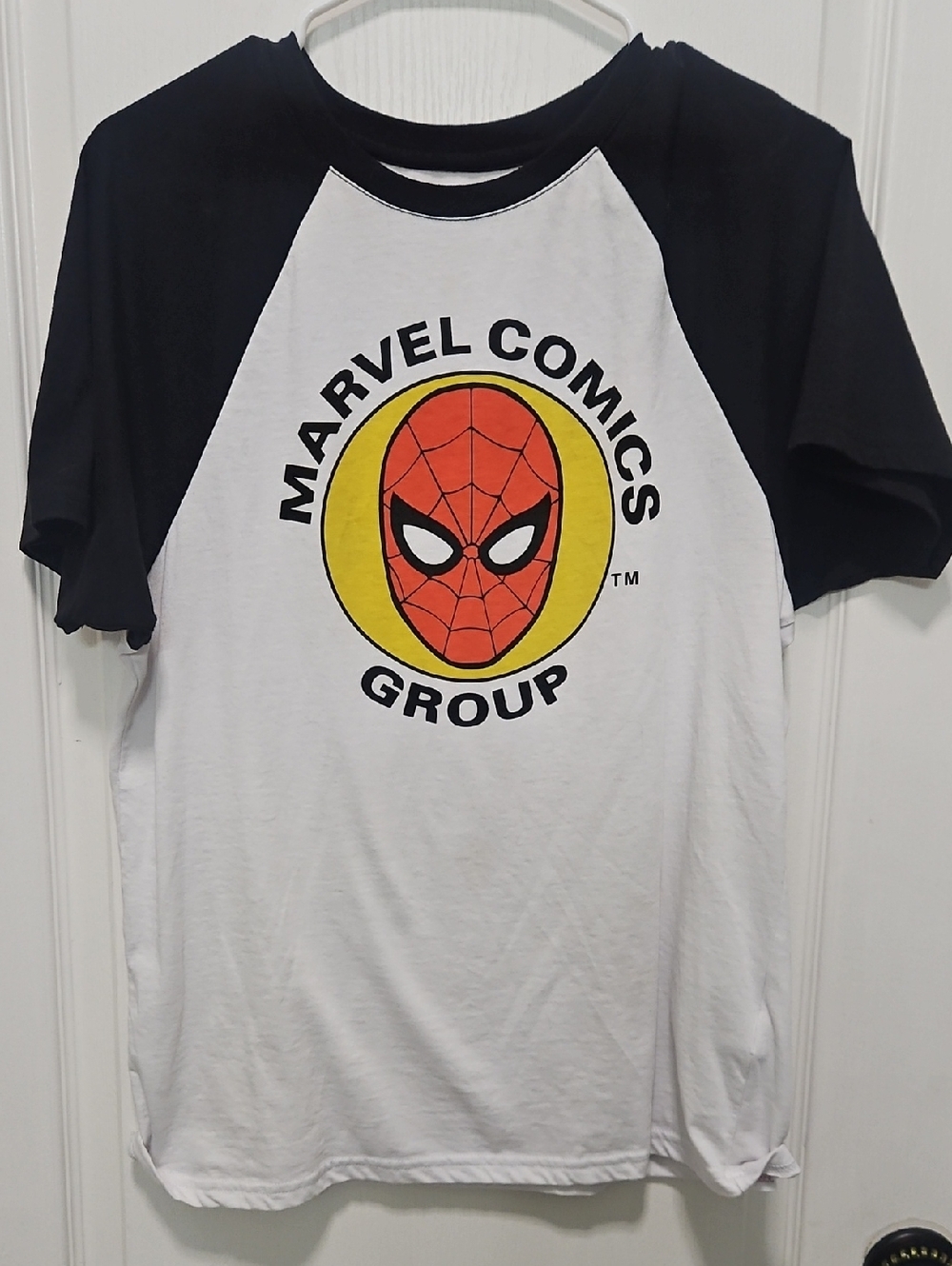 Raglan Tee - White & Black with Spider-Man Logo